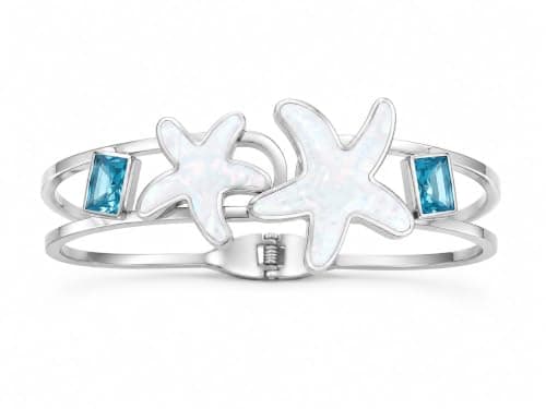 Sea Stars Stainless Steel Bracelet with Blue Crystal Accents, Tarnish-Resistant, Lightweight