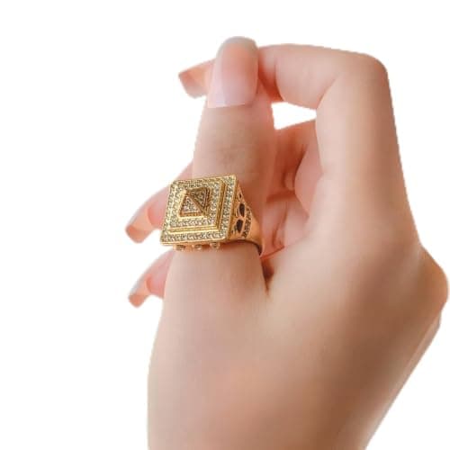 3 Diamonds 292474661779552 Gold-Plated Pyramid Design Ring for Women – Ancient Egypt Inspired with Zircon Stones
