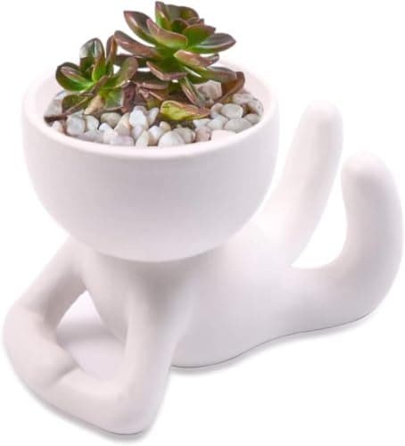 Reclining Human Ceramic Planter Pot for Succulents and Small Cactus Decor
