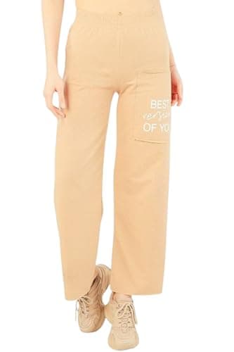 MEZA Women's Milton Wide Leg Sweatpants with Side Pocket, Printed Design, Slim Fit Pants