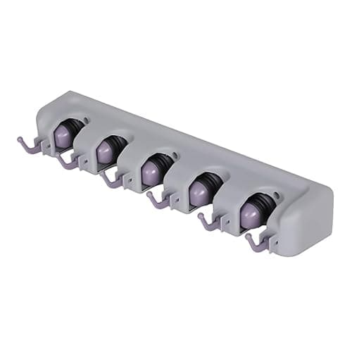 Wall Mounted 5-Slot Broom Holder Organizer Rack with Utility Hooks