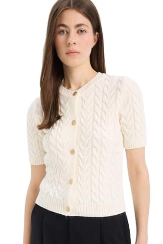 DeFacto Womens Regular Fit Crew Neck Short Sleeve Casual Tricot Cardigan E6882AX Cardigan Outerwear