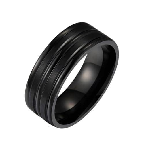 Men Band Ring Matte Trendy Band Ring Black Groove Male Wedding Men Jewelry Gift