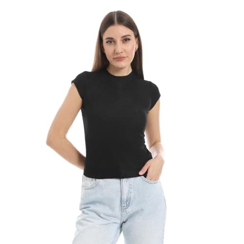 Andora Womens Ribbed Knit Mock Neck Crop Top Western (pack of 1)
