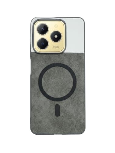 Compatible With (Realme C61/RealmeC63) Luxury Leather Back Case With Wireless Charging And Electroplated Shockproof Camera Frame For (Gray) Cellular phone case