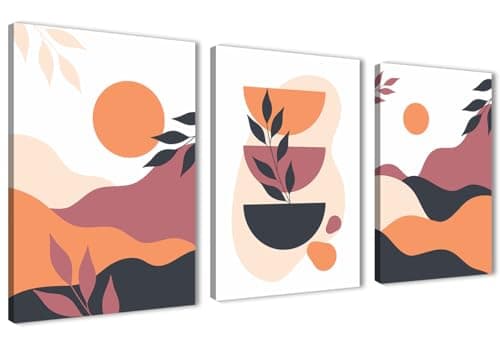 NOVA ART Abstract Canvas Wall Art Geometric Shapes with Botanical Elements Modern Style Prints Wall Art for Bedroom Living Room Office Etc Modern Home Decor 30cm x 40cm x 3pcs #NA4
