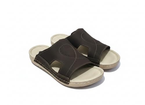 AL KHAWAGA Men's Genuine Leather Elite Step Slipper | Medical Comfort Politan (PU) Sole Code 910 | Classic Luxury Sleeper Size 41-46 | Original Khawaja Quality
