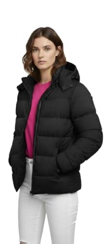Women's Black Hooded Puffer Jacket, Quilted Winter Coat, Zip-Up Padded Outerwear