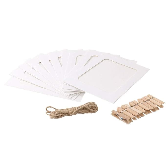Set of 6 Pcs DIY Paper Photo Frame with Wood Clips and Rope Creative Retro Kraft Paper Polaroid Films Hanging Album for Home Decor - Random color Picture frame