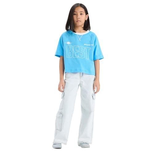 DeFacto Girls Casual Boxy Fit Crew Neck Short Sleeve Knitted Short Sleeve T-Shirt Short Sleeve T-Shirt (pack of 1)