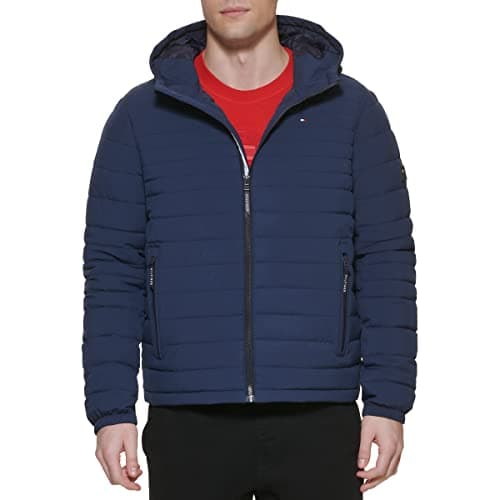 Tommy Hilfiger Mens Tommy Hilfiger Men's Stretch Poly Hooded Packable Jacket Stretch Poly Hooded Packable Jacket Coat