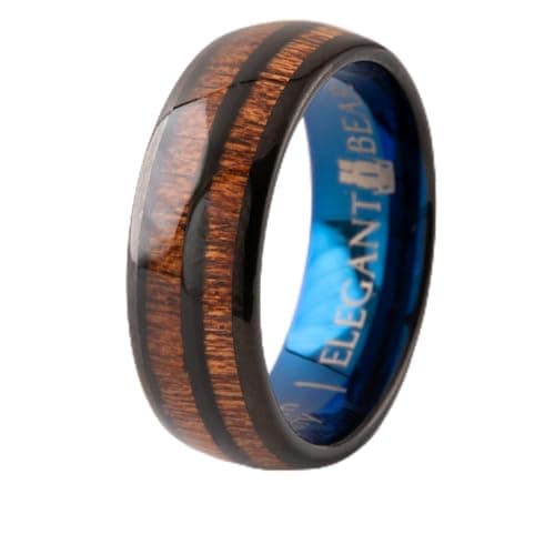 Black Tungsten Carbide Ring inlaid with natural koa wood A108