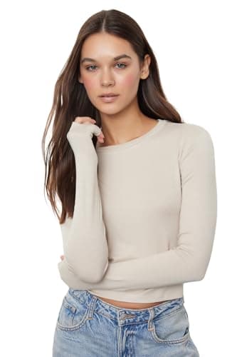Trendyol Woman Premium Viscose Crew Neck Crop Flexible Knitted Blouse TWOAW24BZ00116 Blouse Shirt