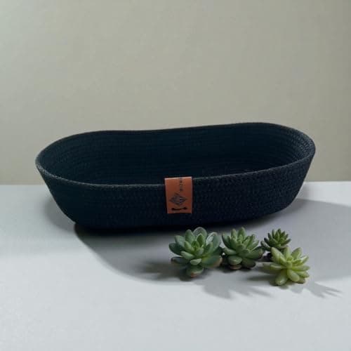 Woven it Handmade Cotton Oval Black Plate 27cm x 15cm x 6cm, Can be Used in Kitchen, Dining Room, Living Room, Bed Room, Kids Room, Bathroom, Indoor & Outdoor.