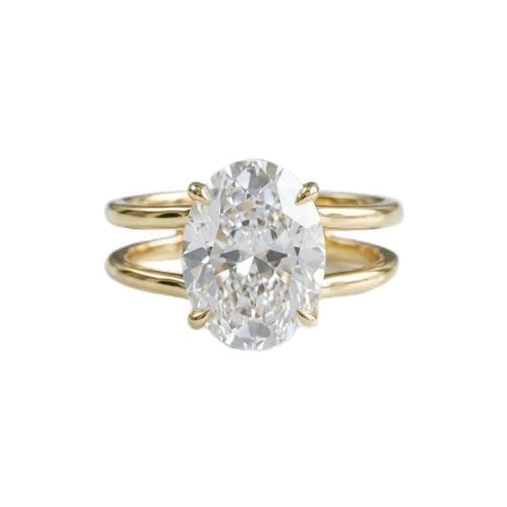 Women's Stainless Steel Ring with Transparent Oval Stone in Gold
