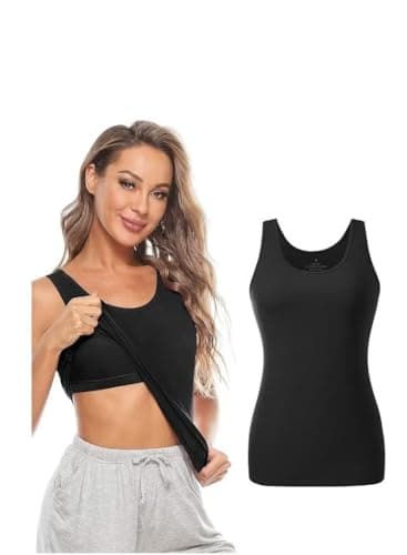 Tank Tops For Women Built In Bra Shelf Bra Tanks Layering Undershirts - Black Shirt