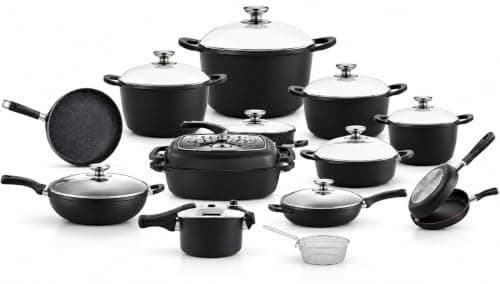 ARSHIA 3247 24-Piece Titanium Cookware Set with Premium Nonstick Surface, Scratch-Resistant Finish, Even Heat Distribution, Ergonomic Handles and Complete Cookware Collection