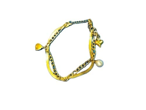 Gold-toned double chain bracelet featuring a small heart charm and a dangling heart