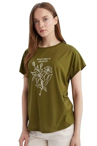 DeFacto Womens Regular Fit Bike Neck Short Sleeve Traditional Knitted Short Sleeve T-Shirt E4352AX Short Sleeve T-Shirt