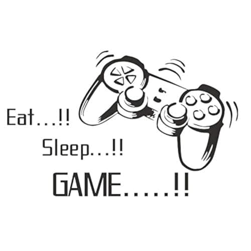 Gamers World - Eat Sleep Game - Quotes Wall Stickers for Net Bar Living Room Bedroom Removable Kids and Boys Room Wall Decals Decoration