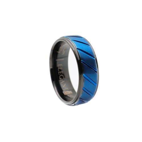 Black Tungsten Carbide Ring with Blue Engraved Surface A113