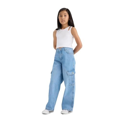 DeFacto Girls Wideleg Cargo Denim Trousers E5879A8 Trousers (pack of 1)