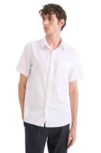 DeFacto Mens Casual Modern Fit Polo Neck Short Sleeve Woven Top Short Sleeve Shirt Short (pack of 1)