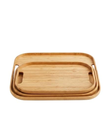 Wooden Serving Tray Set 3 Pieces - Oval Design with Different Sizes for Daily Use AR