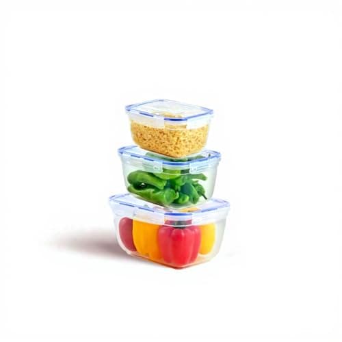 Dunya 3-Piece Food Storage Container Set 1.8, 3 & 5 Liters - Airtight Clip Lock Lids, BPA-Free Clear Plastic, Stackable, Dishwasher & Freezer Safe Used for Fridge & Vegetables (Transparent)