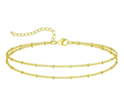 Julia Store 18K Gold Plated Stainless Steel Anklet for Women, Dainty Double-Layer Chain Ankle Bracelet, Adjustable Gold Anklet Jewelry for Everyday Wear, Beach & Special Occasions For Women