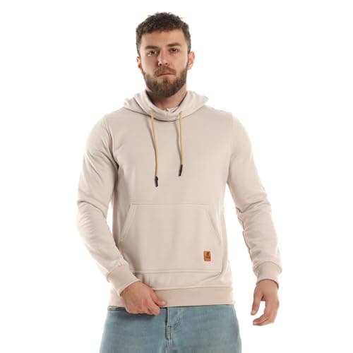 CAESAR Mens Plain Hoodie With Leather Acssesory HOODIE Sweatshirt