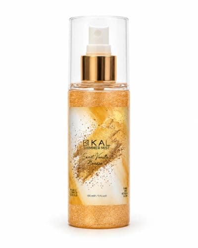Kaline Shimmer Mist Sweet Vanilla Breeze, 150 ml | Gold Glitter Formula, For Body & Hair, Pump Spray Bottle, Radiant Finish, Festive Glow Personal fragrance