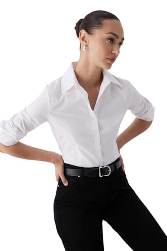 Trendyol Womens Wardrobe essentials white lightweight fitted cotton woven shirt twoaw26go00022 Shirt