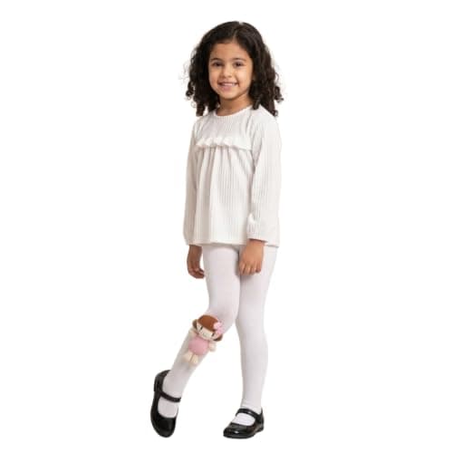 Girls white warmer socks with 3D doll decoration, long leg socks (6years) | Novelty Doll Detail, Kids Hosiery, Full Length, Toddler Girls, Soft Stretch Fit