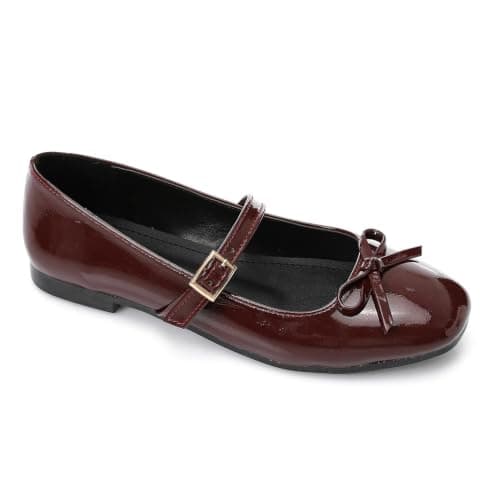 Patent Bow Mary Jane Ballet Flat | Soft Inner Cushioning, Formal & Party Wear, Metallic Finish, Timeless Classic Style, Lightweight & Durable Shoes