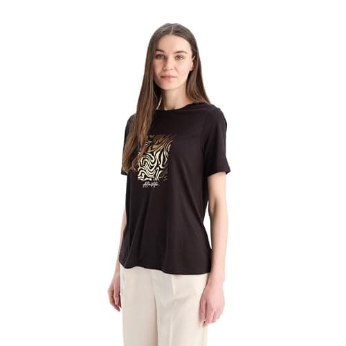 DeFacto Womens Regular Fit Bike Neck Short Sleeve Traditional Knitted Short Sleeve T-Shirt E1212AX Short Sleeve T-Shirt