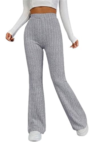 Meza Women's Ribbed Stretch Boot Mid High Waist Pants