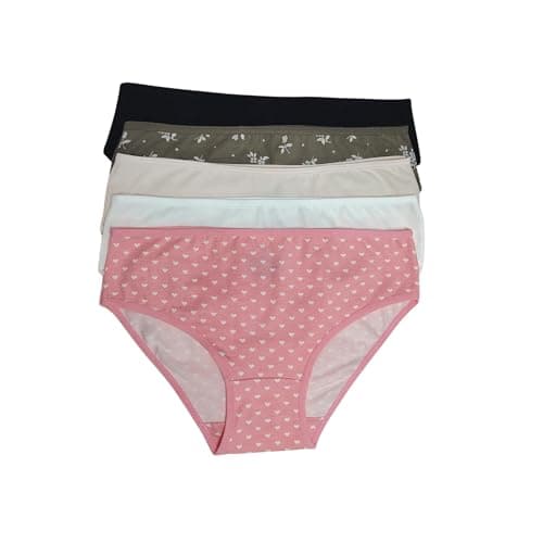 Pourelle Women's Cotton Underwear Set, 5-Pack, Assorted Colors, Comfortable High-Waist Briefs Underpants