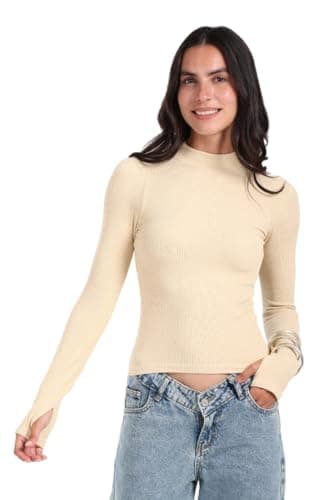 CARINA Womens High Neck Top with Thumbhole Modern Shirt