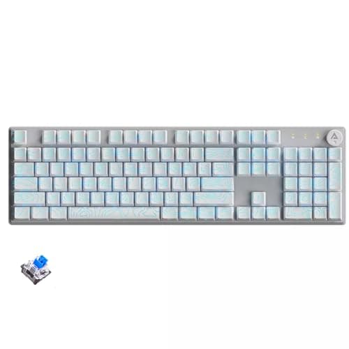 AOQELO AMG20 Gaming Mechanical Keyboard – Hot-Swappable Black Switches, Ice Blue LED Backlight, 1ms Ultra-Low Latency, Multi-Function Control Knob & Full-Size 104 Keys (White)
