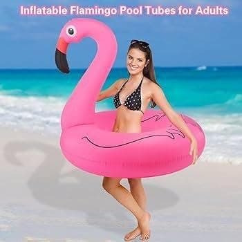 Inflatable Flamingo Pool Float Tube, Pink, Fun Summer Swimming Ring for Adults Water flotation device