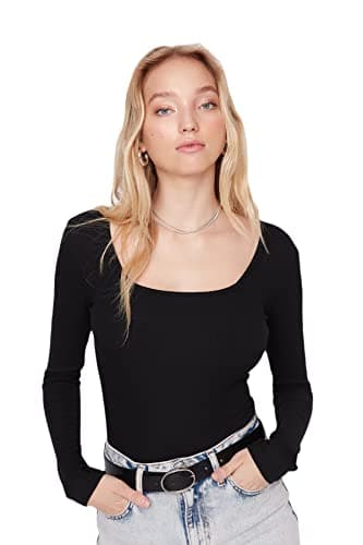 Trendyol Women's Trendyol Woman Slim Bodycon Scoop Neck Knit Bodysuit Shirt (pack of 1) Leotard
