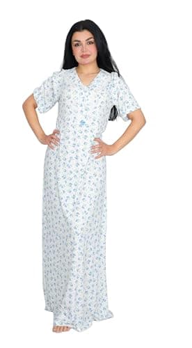 Dadosh Women's Floral Print Long Nightgown Maxi Dress Short Sleeve Long Dress for Women Full Length Summer Bright Colors Nightgown nightshirt