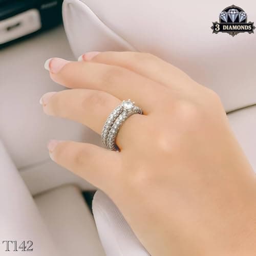 3 Diamonds 292474661779178 Twins Ring Platinum Plated For Women With Zircon Stone - Silver