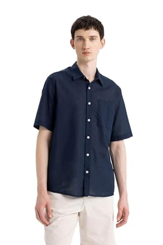 DeFacto Mens Relax Fit Polo Neck Short SleeveWoven Top Short Sleeve Shirt C7598AX Short Sleeve Shirt