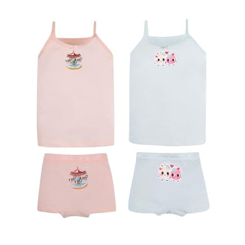 Funny Bunny Pack of 2 Girls' Cotton Print Camisole Top and Shorts Underwear Set Apparel
