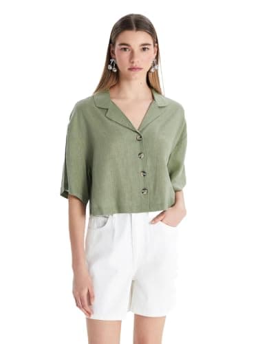 LC WAIKIKI Woman Linen Blend Crop Women's Shirt