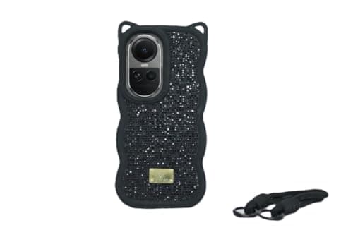 Diamond Glitter Case for Reno 10, Luxury Crystal Wavy Glitter Soft Silicone Case (Black) Cellular phone case