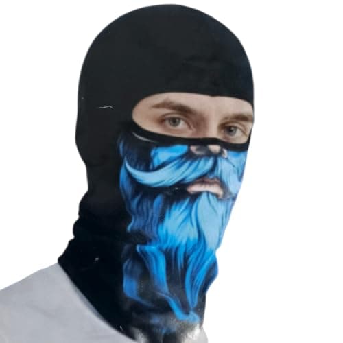 LOKYBOY Black Balaclava Mask Blue Beard Print Full Hood | Black Balaclava Beard Mask Hat