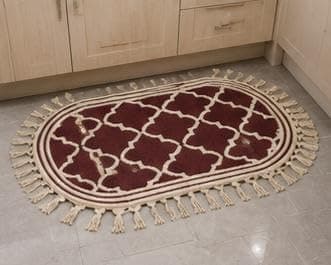 Generic Handmade Oval Doormat with Tassel Border, Boho Style, for Bedroom, Kitchen and Bathroom, .soh